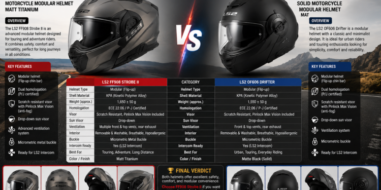 LS2 FF908 STROBE II MATT TITANIUM vs LS2 OF606 DRIFTER SOLID MATT